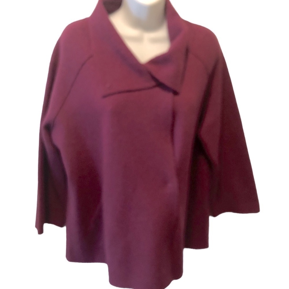 Eileen Fisher Lagen Look Wool Boxy Jacket Size PM Snap Front Purple Unlined